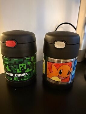 Minecraft & Pokémon Insulated Food Jars - Black with Green and Orange Panels
